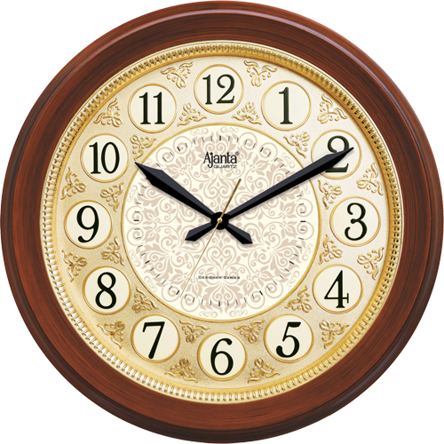 Ajanta Designer Sweep Wall Clock – 5097 – Teak Wood with Dome Glass