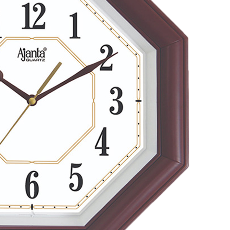 Brown Ajanta quartz wall clock in octagon shape with step movement (4057)