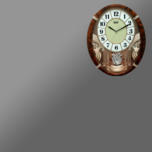 Designer musical pendulum wall clock with glossy wooden print 440 x 345 x 100mm (3327)