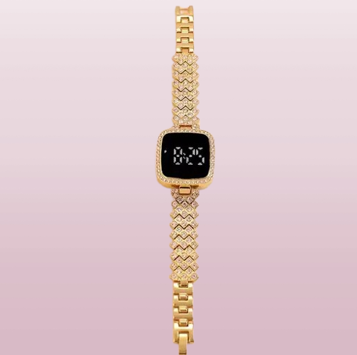 Golden Digital Bracelet Watch – Stylish and Functional Timepiece