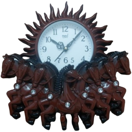 Hetvi Seven Horses Wall Clock – Wooden Print – 11.5 Inches – 1 Year Warranty