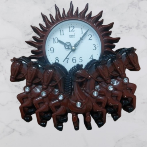 Hetvi Seven Horses Wall Clock – Wooden Print – 11.5 Inches – 1 Year Warranty