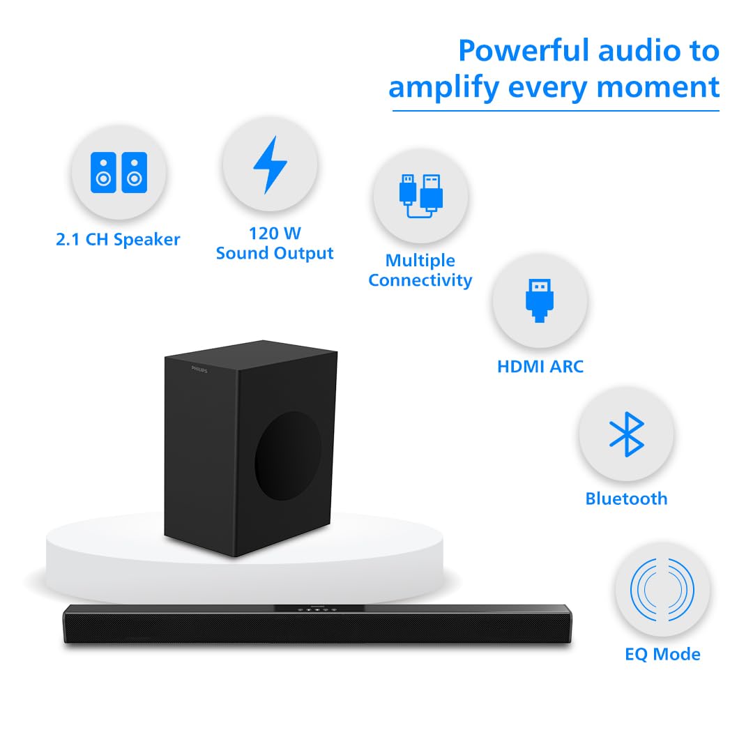 Bulk PHILIPS 2.1Ch Bluetooth Soundbar – TAB4218/94 with HDMI, Aux, USB, and Coaxial Connectivity