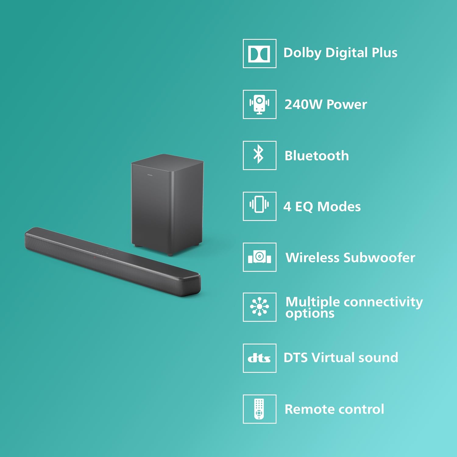 Philips TAB5309 Bluetooth Soundbar with Deep Bass Boost, 240W Power, & Wireless Subwoofer - Bulk Purchase