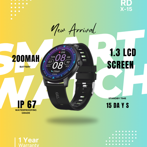 RD X-15 Black Strap Smartwatch – 200mAh Battery, Bulk Wholesale