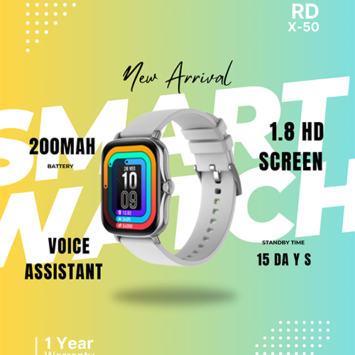 RD X-50 Smart Watch with Voice Assistant & Sports Modes – White Strap, Bulk Pricing