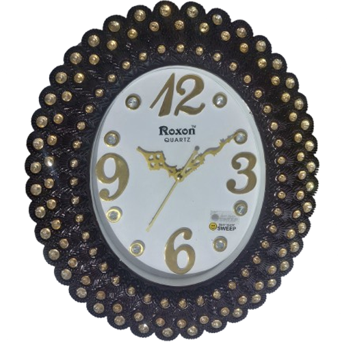 Roxon Quartz Decorative Wall Clock – Oval Design with Golden Embellishments – 17 Inches