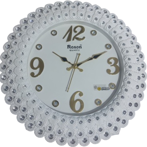 Roxon Silent Sweep Wall Clock – 14 inches, White & Gold, Designer Frame