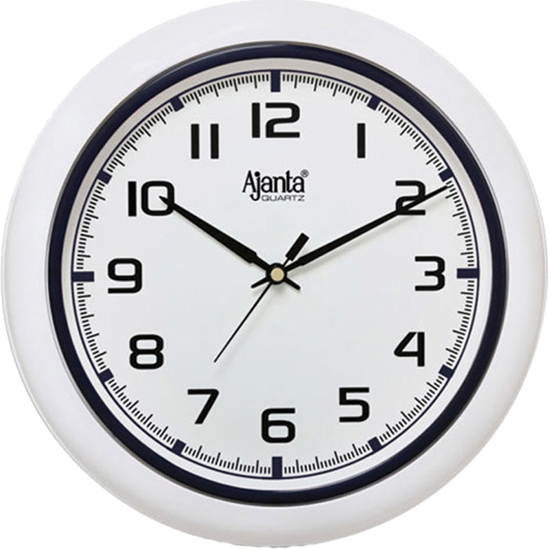 Simple white wall clock with blue border (2317)